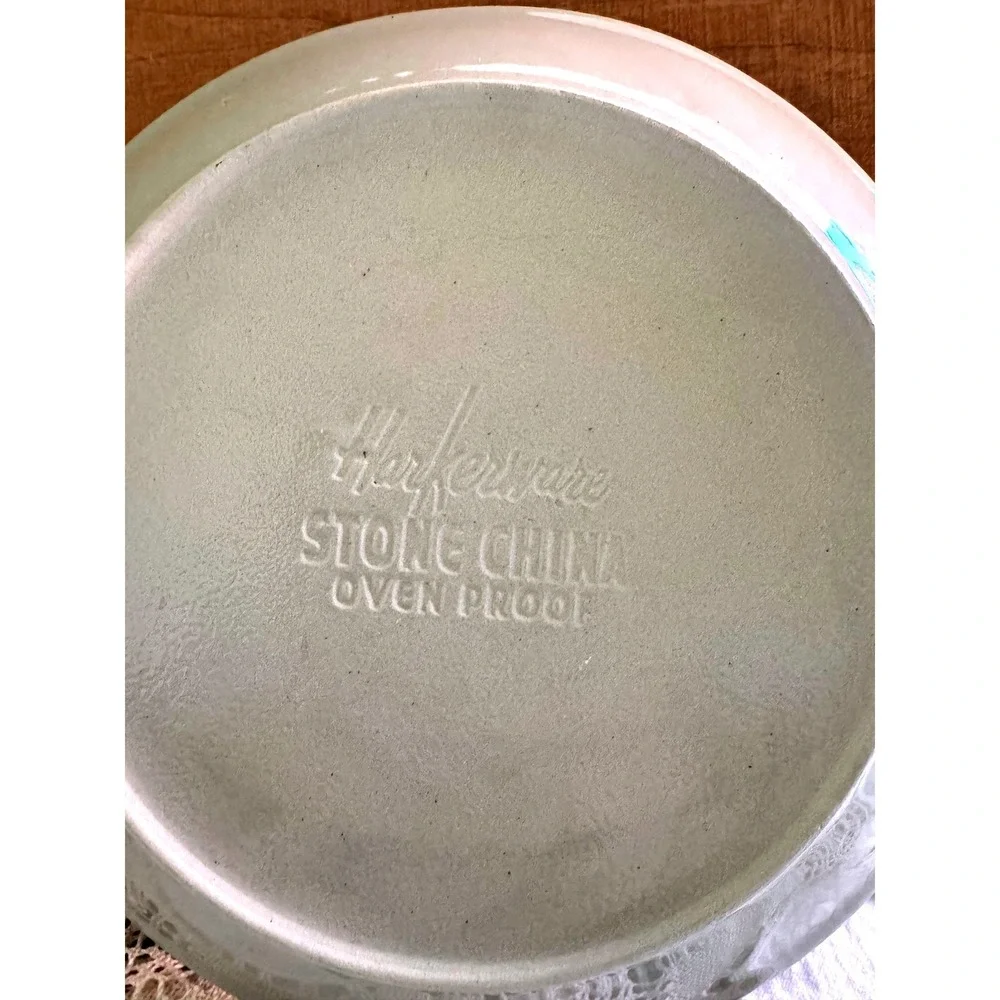 Harkerware Olympic Stone China Plate MCM Atomic Yellow Pink Blue 7.5 Vintage
